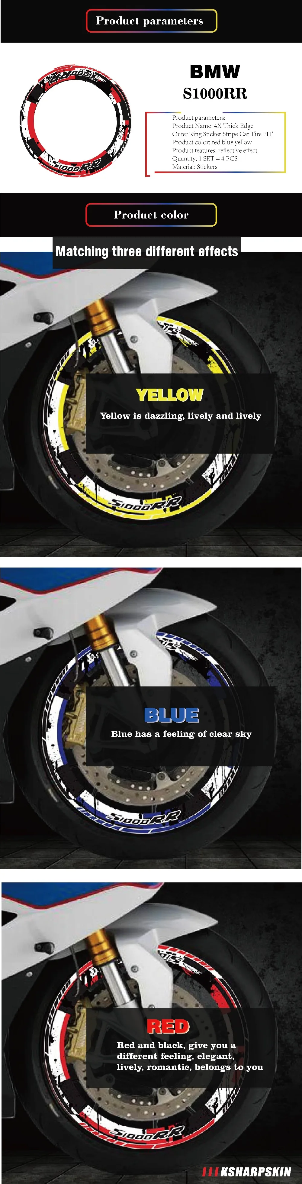 4 X толстый край внешняя наклейка для колес полоса колеса отражающие наклейки подходят BMW S1000RR