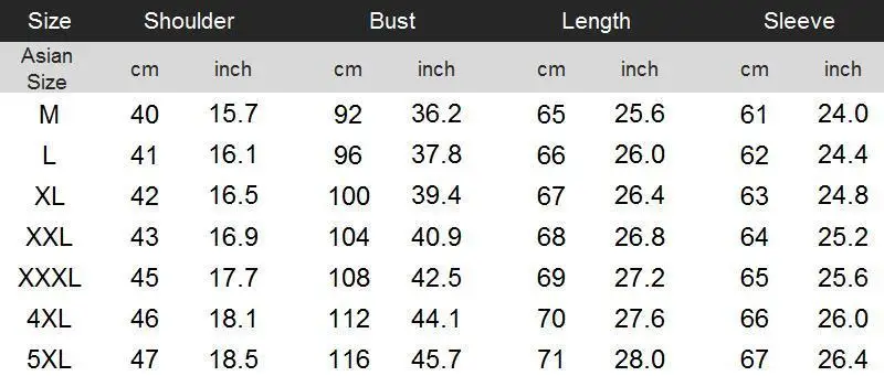 Tuxedo Size Chart