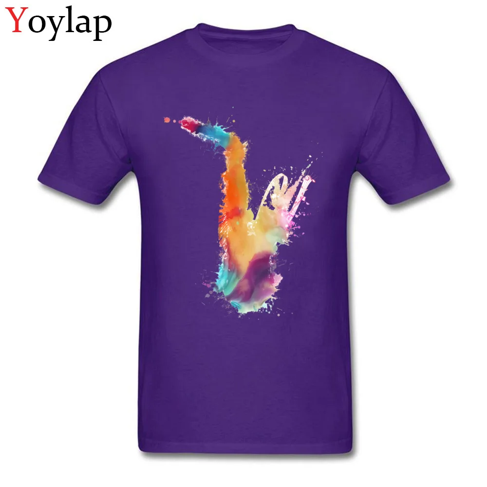 Casual T-shirts Fashion O-Neck Saxophone musical instrument art Cotton Fabric Men's Tops T Shirt Summer Short Sleeve Tee-Shirts purple