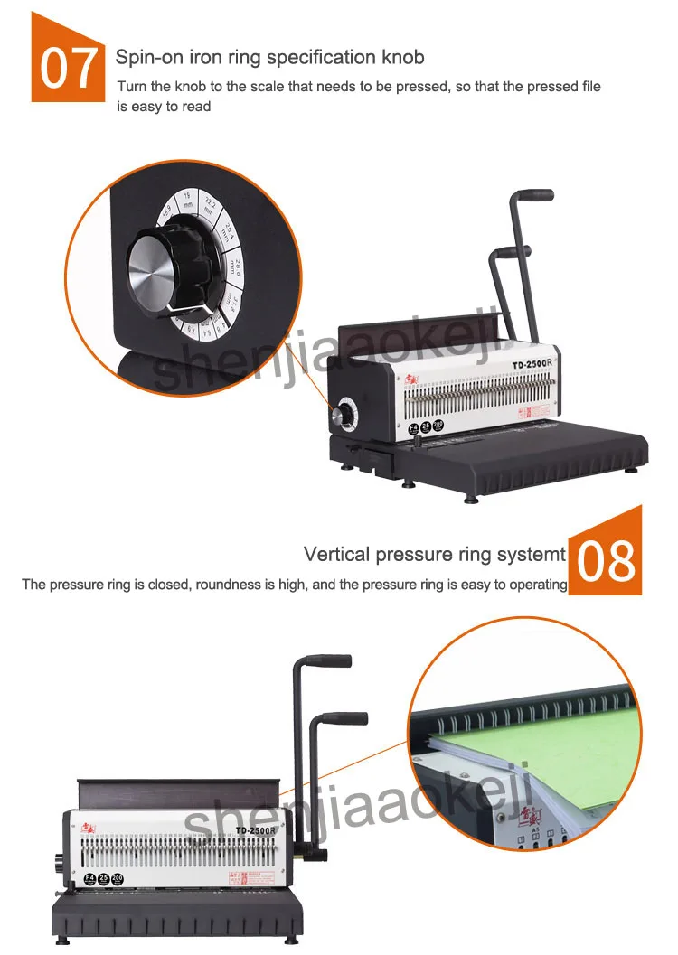 А4 машина для переплета бумаги, проволоки, TD-2500R(круглая) машина для переплета железных колец, настольная машина для переплета календаря, ручная машина для переплета 300 листов