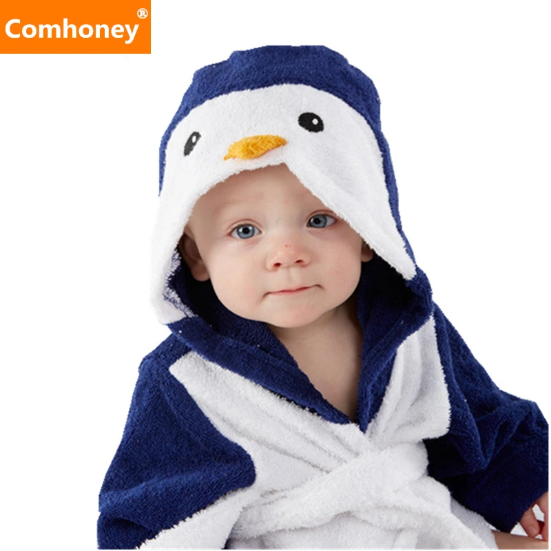 Children's Bathrobes Baby Robe Hooded Cotton Sleepwear Cartoon Cow Lion