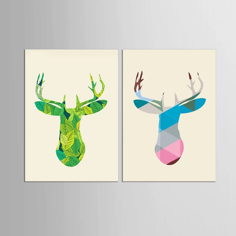 

2 Panel Nordic Minimalist Modern Canvas Painting Art HD Print Poster Elk Deer Head Wall Stickers Living Room Home Decor