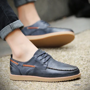 

Spring Male British Style Vintage Boat Shoes Low Top Lace Up The Trend Of Mens Casual Leather Shoes