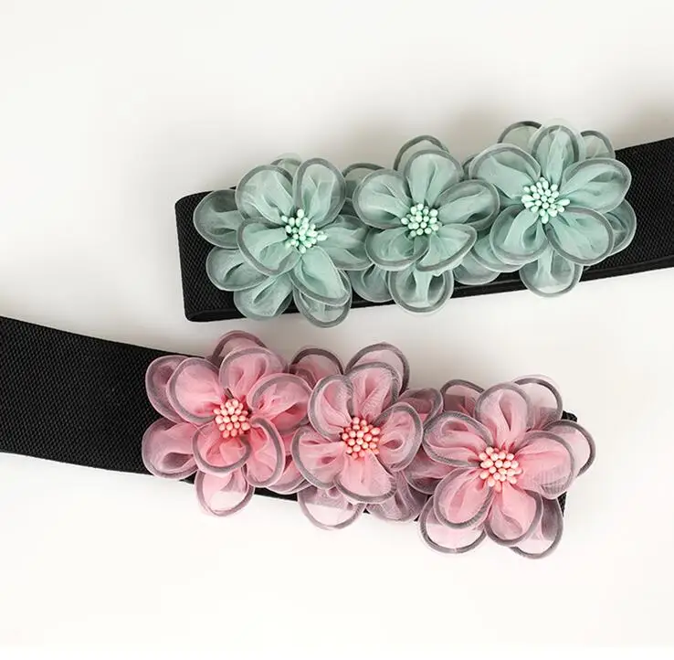

Women's runway fashion Flowers elastic Cummerbunds female Dress Corsets Waistband Belts decoration wide belt R1467