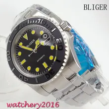 40mm Bliger black dial ceramic Bezel Auto Watch luminous Hands Sapphire Crystal Bracelet Buckle Automatic Mechanical Men’s Watch