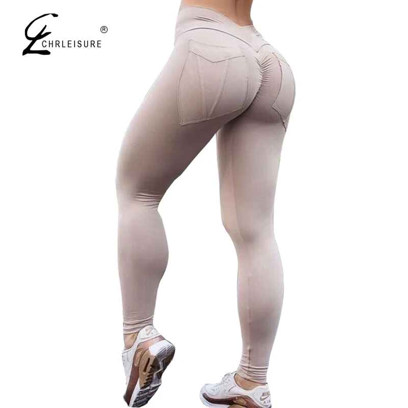 CHRLEISURE النساء اللياقة البدنية طماق عالية الخصر رفع طماق الأنثوية الصلبة جيب تجريب طماق موهير 7 اللون