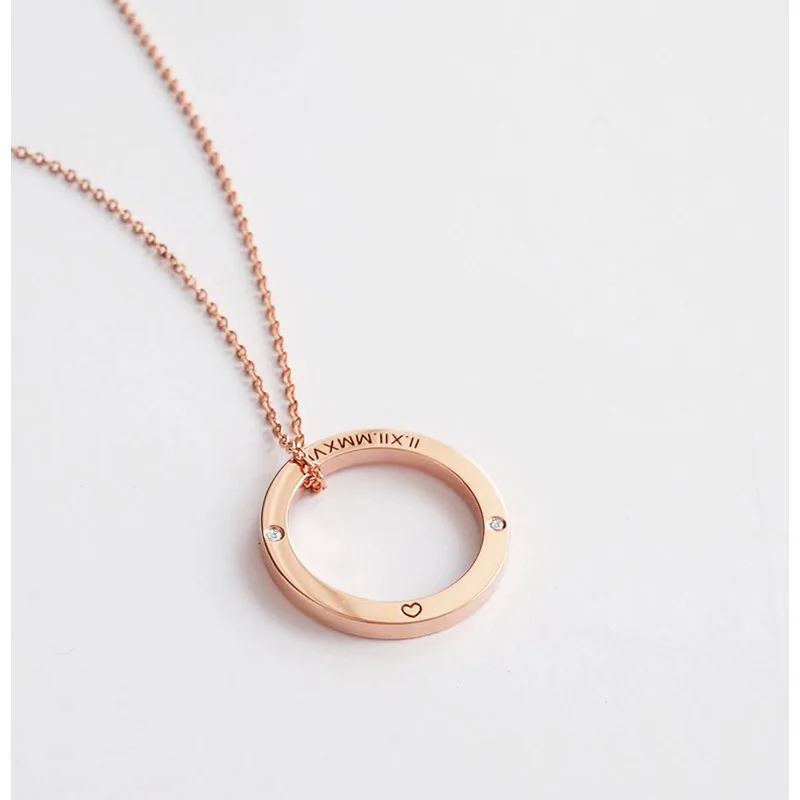 StrollGirl Серебро 925 пары круг ожерелье персонализированные пользовательские буквы простое ожерелье с подвеской изготовление для любимой и подруги подарок - Окраска металла: Color Rose Gold