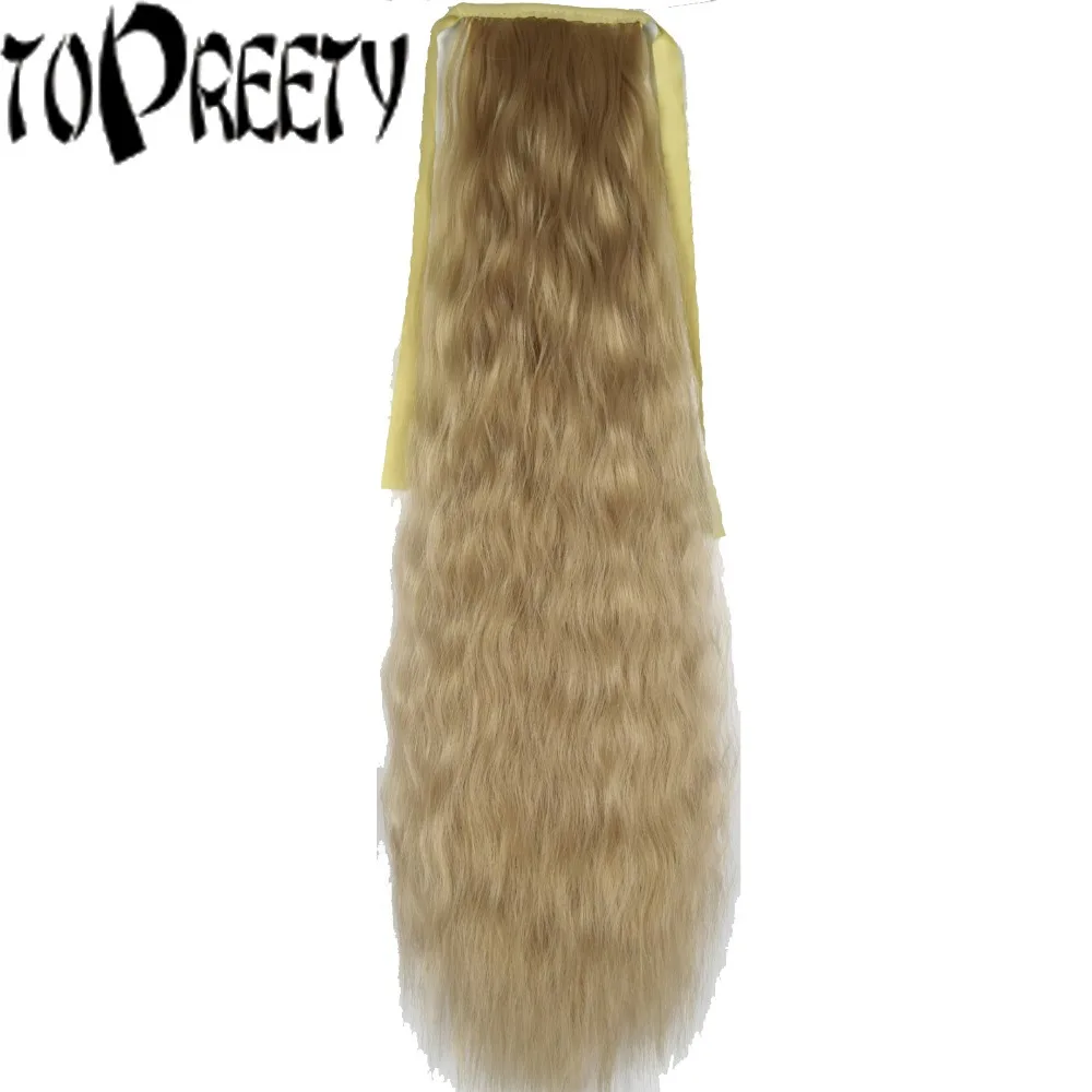 

TOPREETY Heat Resistant B5 Synthetic 22" 55cm 90gr Kinky Straight Clip in Ribbon Ponytail Extensions