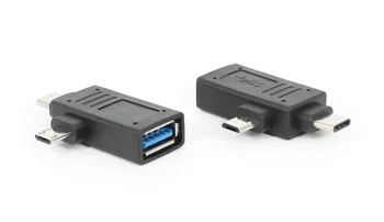 

10pcs/lot 2-in-1 USB-A 3.0 USB-C Micro USB ,USB 3.0 Female to USB C Male OTG Data Hub Converte