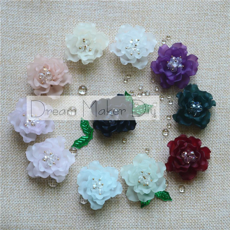 

6pcs/lot aprox 40mm flat back Resin leaf rhinestone flower design for craft wedding embelishment hair accessory DIY