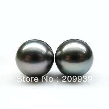 

hj 00119 BLACK ROUND!2PS 11.3MM GENUINE TAHITIAN PEARL EARRING HIGH LUSTER