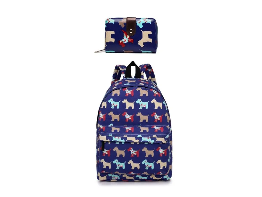 1 Set backpacks purse cute dog print women canvas school backpacks for teenagers cute girls bags