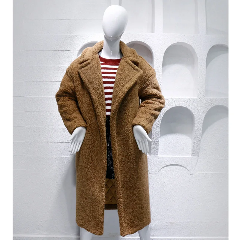 Высококлассный дизайн новейший зимний красный коричневый плюшевый мех Тренч женский мех кашемировое пальто толстое теплое шерстяное длинное пальто L1277
