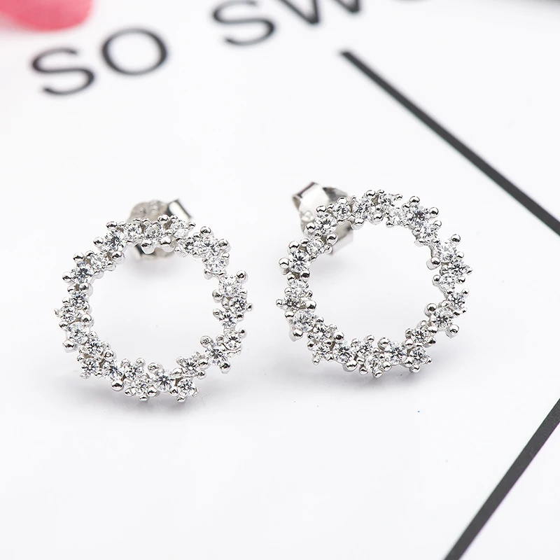 

HeeZen Hot Sale AAA Shiny Crystal Zircon Stone Ocean Circle Earrings Stud Sample Earring Bijoux Gift Womens Earrings in Jewelry