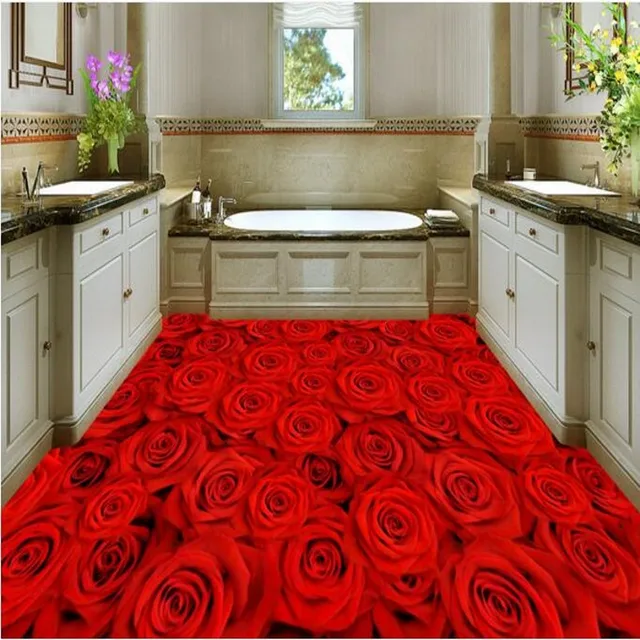Beibehang Custom Flooring Red Rose Floor Decorative Beibehang Custom Flooring Red Rose Floor Decorative Painting Waterproof Anti Skid Thickening Bathroom