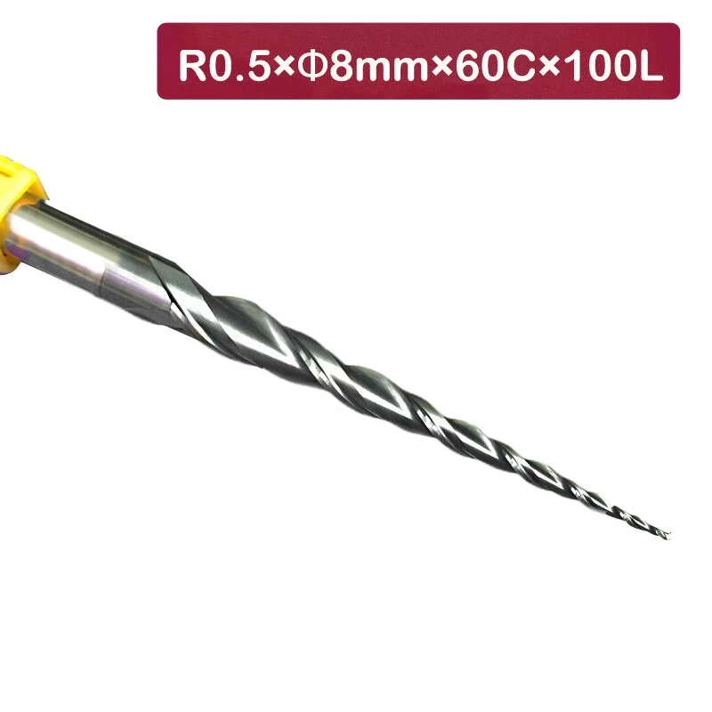 1 шт. R0.5 * D8 6 0 100L 2 каннелюра с HRC55 коническая кисть шариковым носиком и Концевая