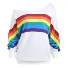 Casual Loose Long Sleeve Rainbow Print Pullover Shirts Sweatshirt Women's Fashion Sweatshirt Women ornate print long sleeve casual sweatshirt