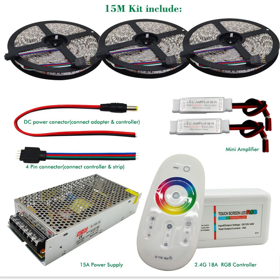 10 м 30 М 5050 RGB светодио дный полосы 60 светодио дный s/m Водонепроницаемый IP65 ленты светодио дный свет + сенсорный пульт дистанционного