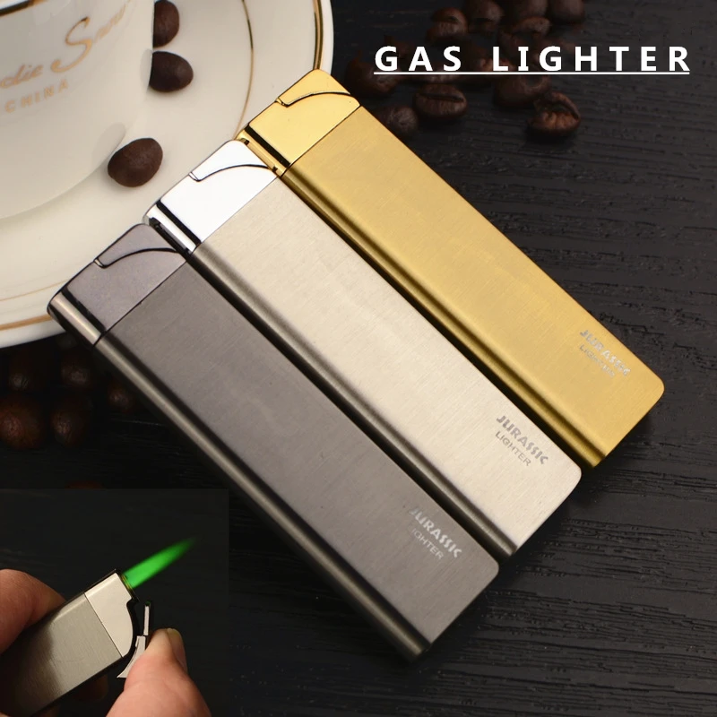 

Ultra Thin Green Flame Butane Gas Lighter Metal Shell Torch Turbo Jet Lighter Gas Strip Windproof Metal Cigarette Lighter
