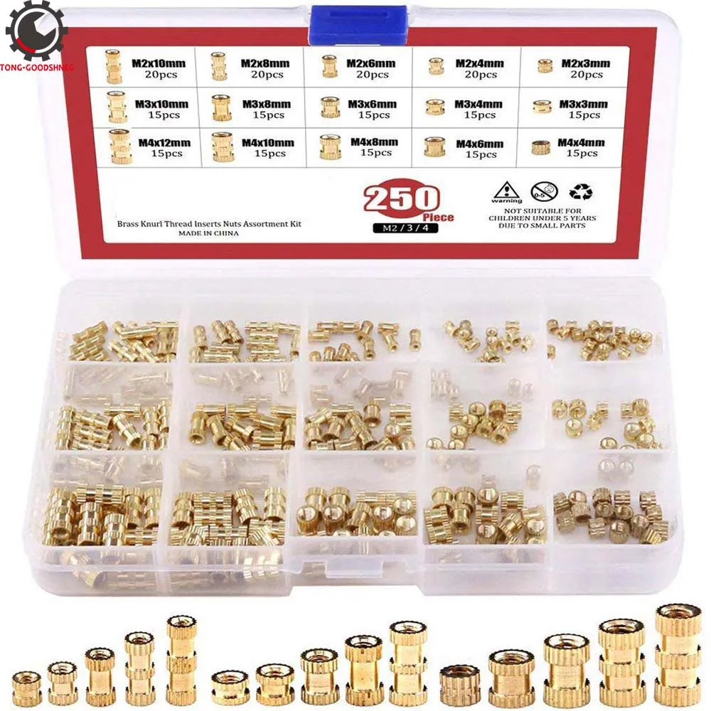 

250Pcs M2 M3 M4 Female Thread Brass Knurled Threaded Insert Embedment Nuts For 3D Printing Braas insert nut Injection Molding
