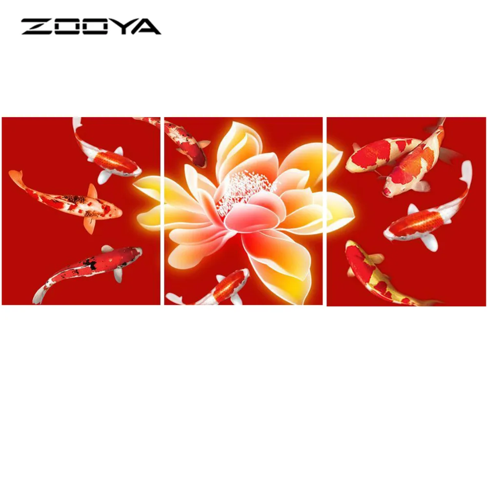 

ZOOYA DIY Full Diamond Embroidery Painting Cross Stitch Triptych Paintings Mosaic Pictures Animal Fish Flower Wall Sticker RF861