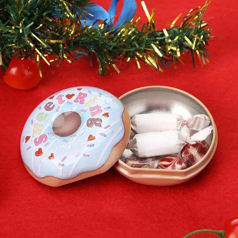 

Mini Donut Christmas Candy Box Creative Wedding Gift Packing Case Xmas Donuts Letter Print Tin Holiday Sweet Candy Box
