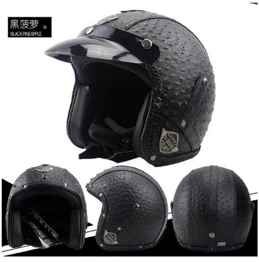 Мотоциклетный шлем Ретро Винтаж Синтетическая кожа Casco Moto Cruiser Chopper скутер Кафе Racer 3/4 открытый шлем DOT