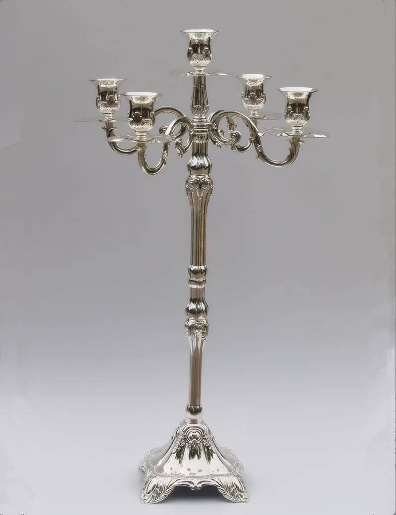 Acabamento de Prata Central de Metal Suporte de Vela de Casamento Venda Quente Peça Candelabros Altura Festa ou Eventos Uso X-mas Castiçal 63cm 2 Suporte p/ velas