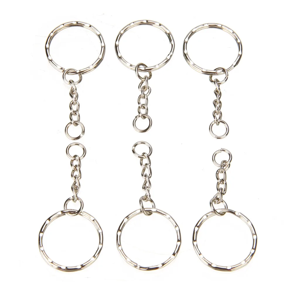 

50Pcs Split Ring Keychain Key Fob Connector 4 Link Chain Key-ring Silver 55 Long