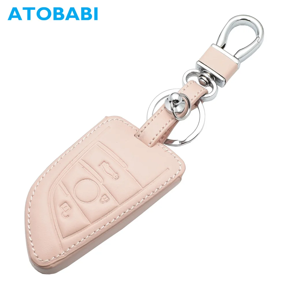 

ATOBABI Car Key Case Women Pink Leather 3BNT Key Fob Cover Protection Bag Shell Auto Accessories for BMW F15 X5 F16 X6 X-Series