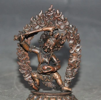 

Old Tibet Buddhism Fane Joss Bronze Exorcism God Mahakala Sword Buddha Statue