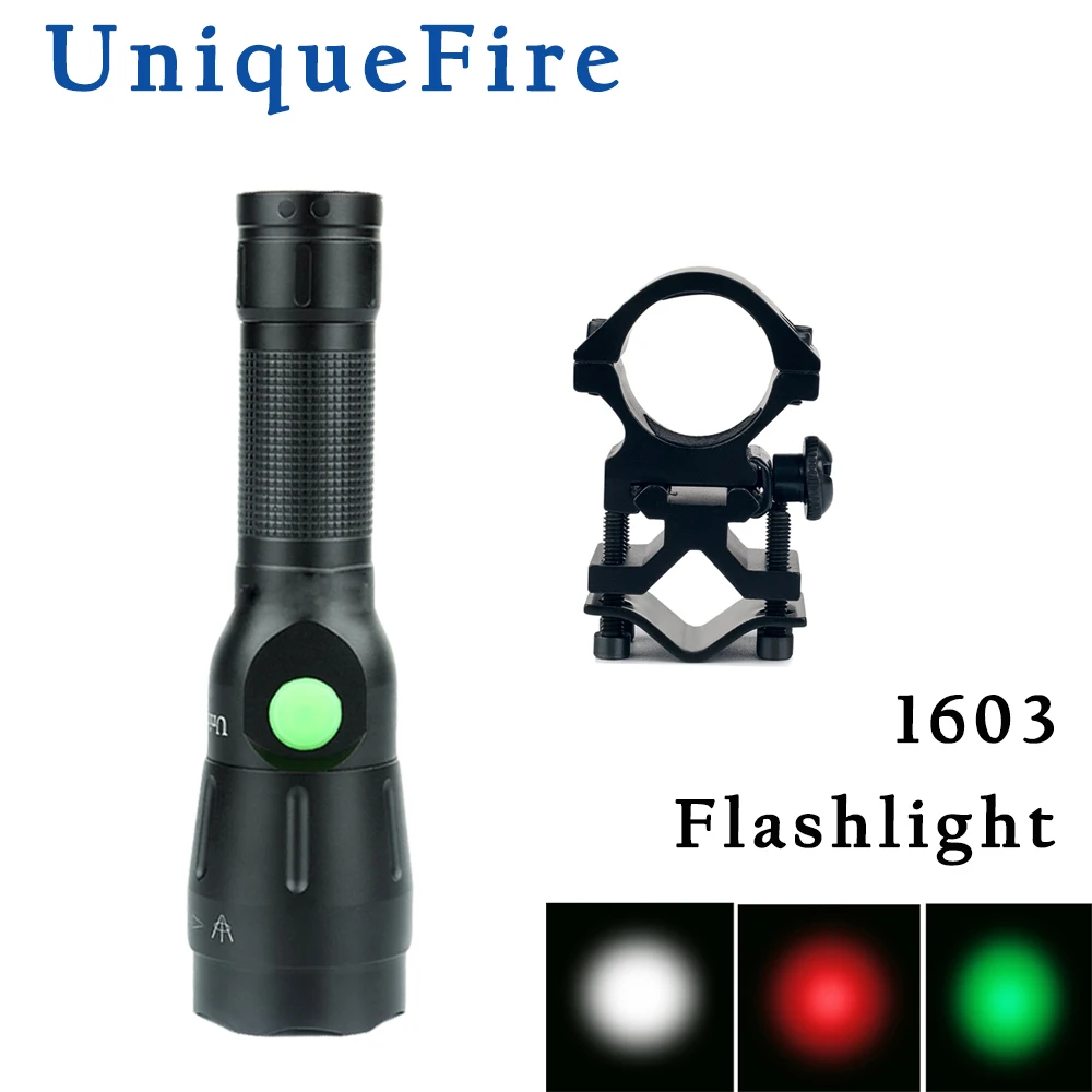 UniqueFire 1603-38 XRE Portable LED Flashlight Torch Zoomable Lanterna Rechargeable Lighting 4 Mode with QQ07 Scope Mount