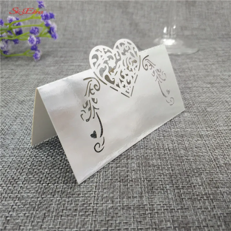 50pcs Heart Shape Laser Cut Wine Guest Party Table Name Place Cards Wedding Invitations Table Name Card Party Decoration 6z (50)