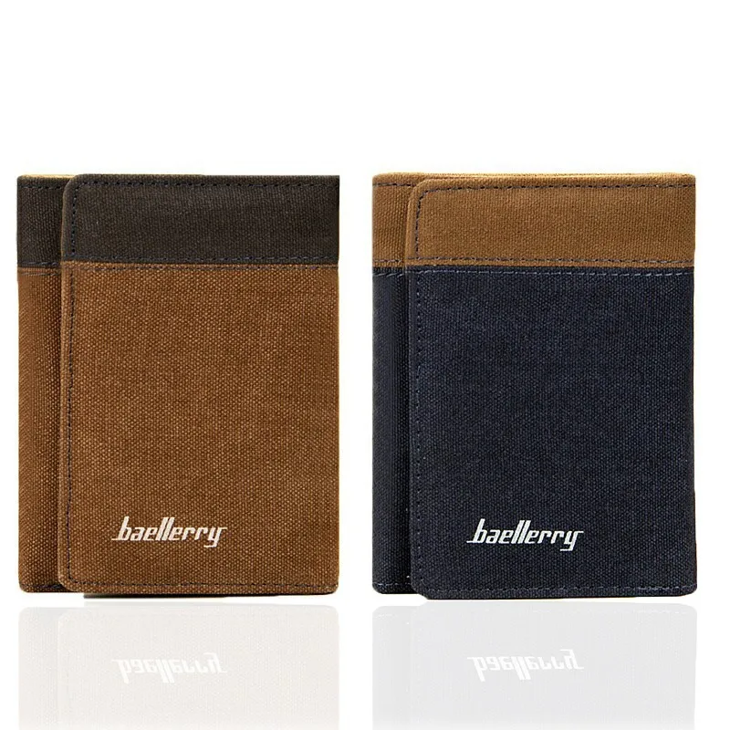 

Leisure Time European Men Wallets Short 3 Fold Blue Brown Canvas Vertical Section Student Card Holder Purse Wallet Free Shipping