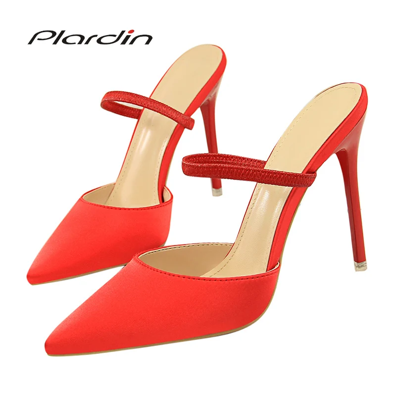 

Plardin New Women Concise Fashion Ankle Strap Shoes Woman Pointed Toe Thin Heels women's Buckle Slingbacks Pumps High Heels