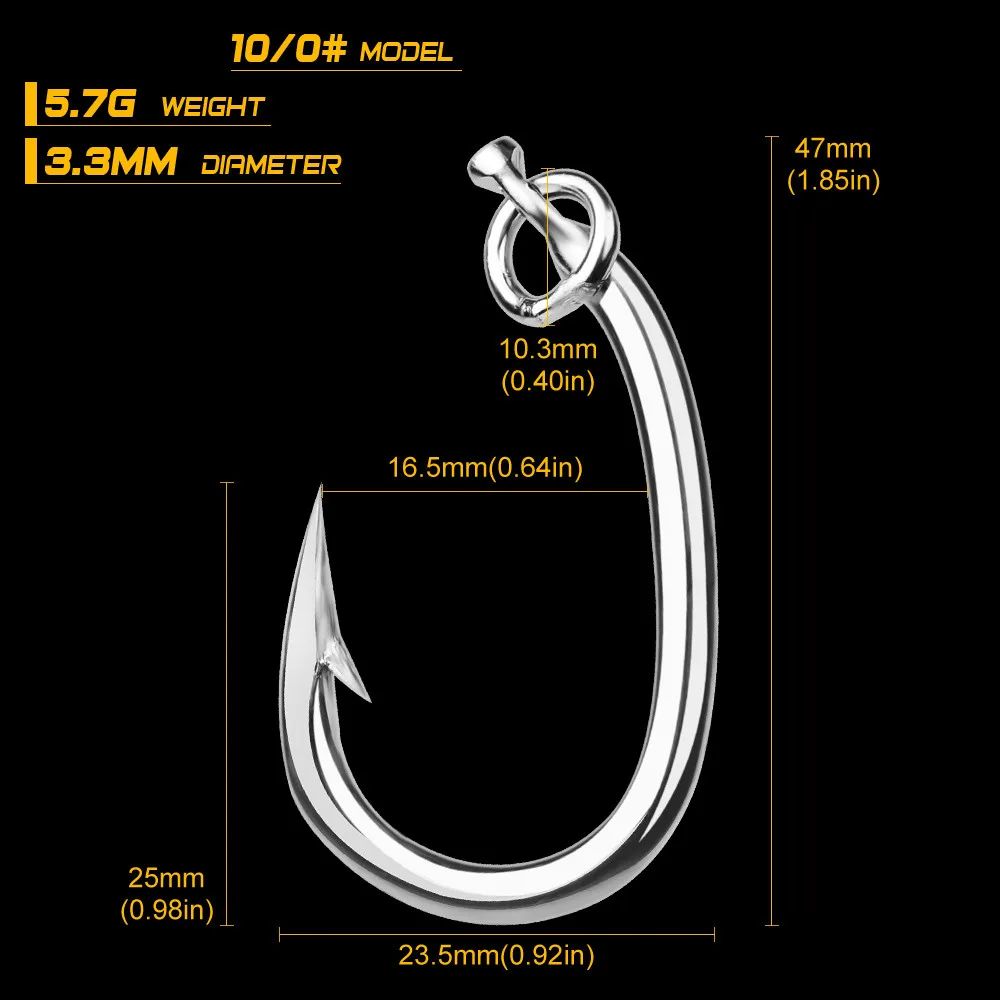 1 шт. брендовый рыболовный крючок для тунца 10/0#-16/0# Модель рыболовный крючок из нержавеющей стали Сделано в Тайване - Цвет: 10