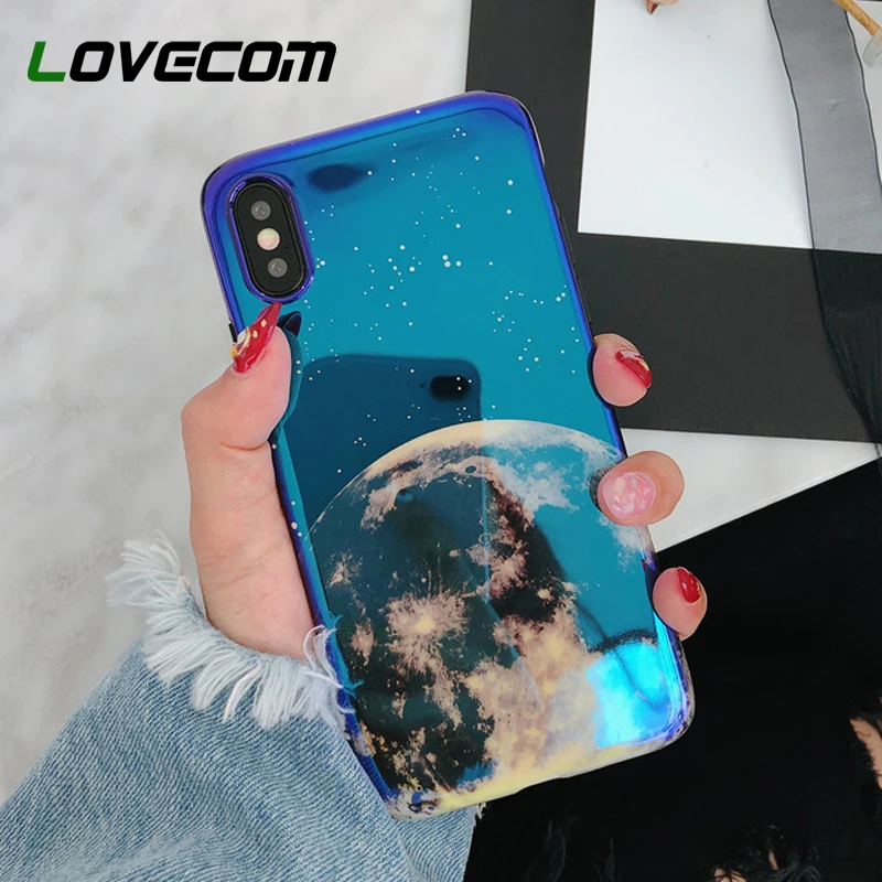 

LOVECOM Phone Case For iPhone XS Max XR 6 6s 7 8 Plus X Hot Vintage Korean Style Blu-Ray Moon Couple Soft IMD Phone Back Cover