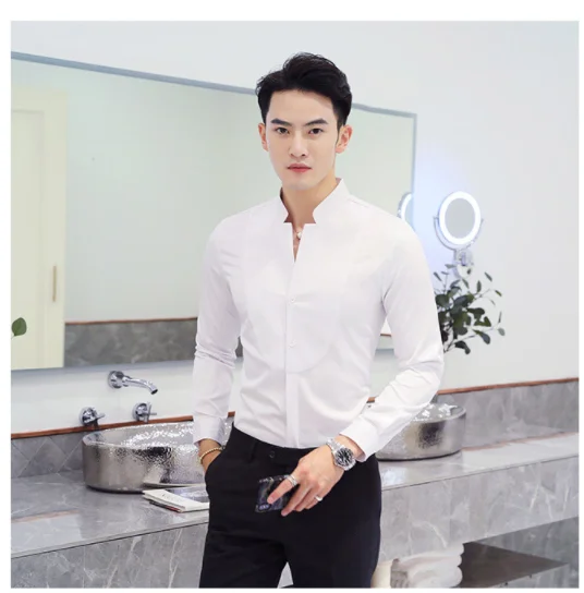 Модные деловые банкетные мужские рубашки с длинными рукавами, тонкие дизайнерские комфортные дышащие мужские повседневные рубашки, Азиатский Размер 4XL 5XL - Цвет: white