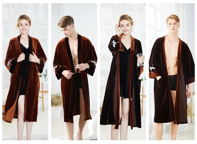 Осенне-зимний бархатный халат мужская женская пижама кимоно с длинными рукавами мягкий халат пара ночная рубашка для влюбленных банный