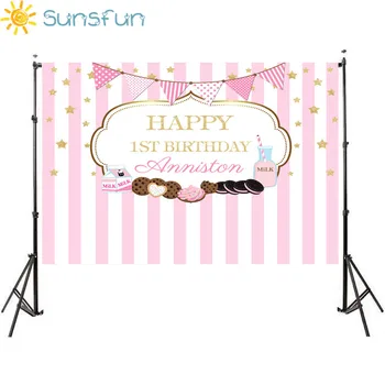 

Sunsfun 7x5ft White Pink Dessert Frame Vertical Stripes Customize Birthday Party Backdrops Flags Newborn Baby Shower Background