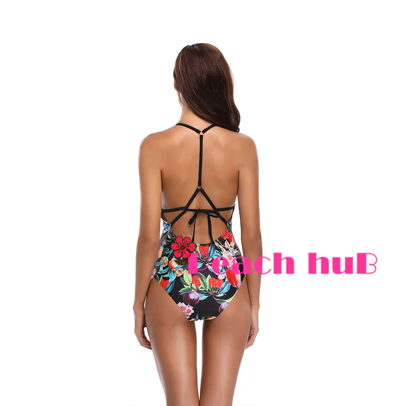 Women Swimwear One Piece Swimsuit Backless Swim Suit Print Floral Bathing Suit Female Monokini Swimsuit Large Size (1)