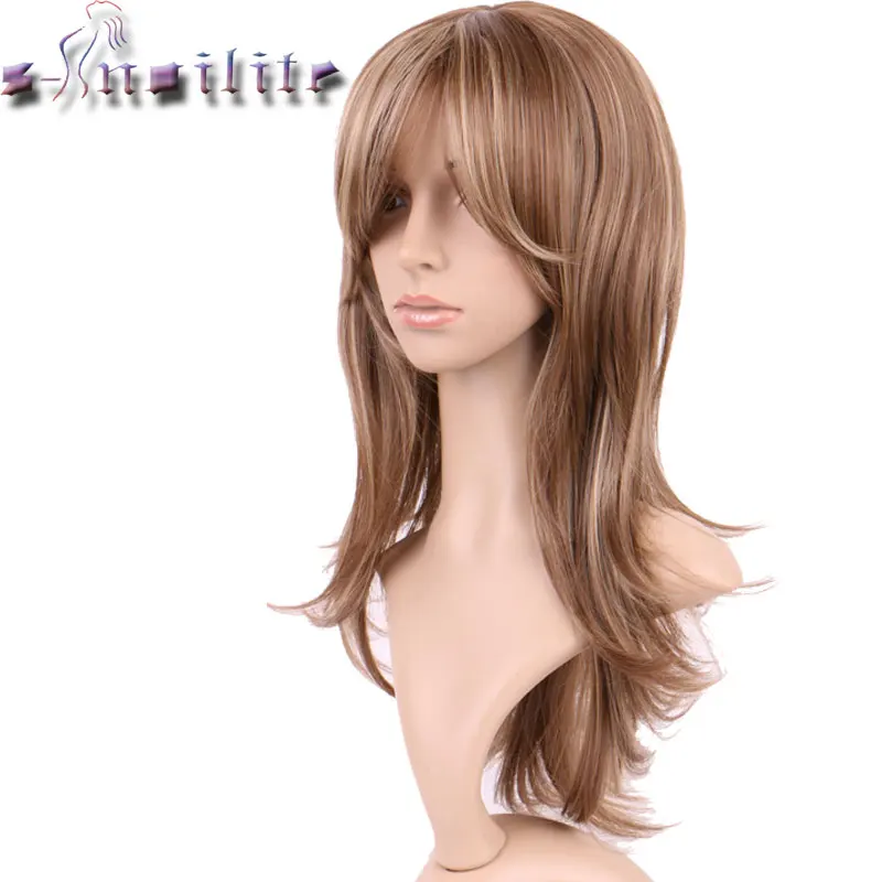 S-noilite длинные парики волна термостойкие синтетические бесклеевые парики с полной челкой натуральные шиньоны