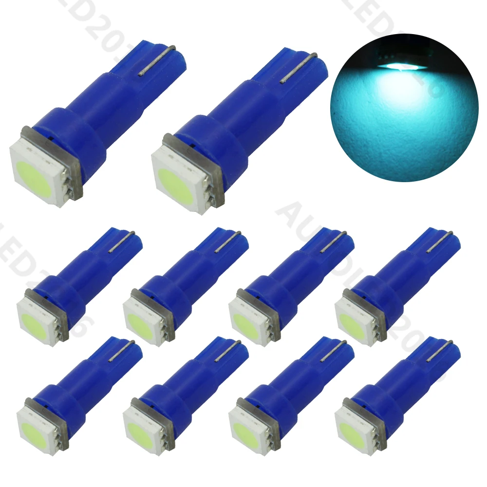 

10pcs T5 74 LED 1 SMD 5050 LED Bulbs Super Bright Ice Blue Light Lamps For Car Auto Wedge Instrument Dashboard Lights DC 12V