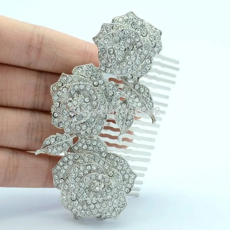 3 Flower Rose Hair Comb Clip Pins Pieces Wedding Bridal Hair