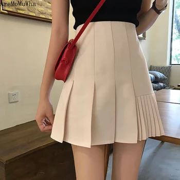 

AreMoMuWha Pleated High Waist Casual Bust Skirt Female 2019 Spring Summer New Wear Wild Thin A Word Short Skirt Bag Hip QX969