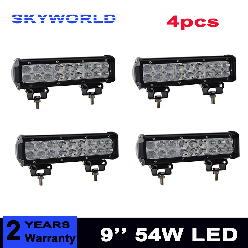 

4pcs 9inch 54W Dual Row Straight LED Work Light Bar for Off Road ATV Car Boat Truck SUV 4WD 4x4 Trator LED Fog Lamp
