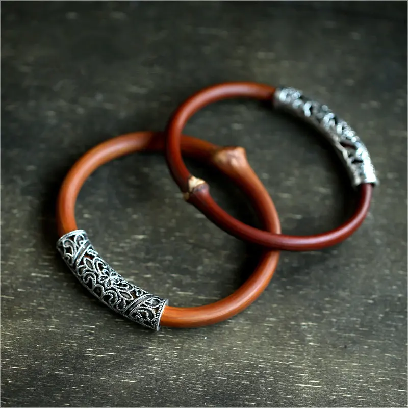 

Buddhist Tibetan Silver Inlay Bracelet Lignum Wood Meditation Men And Women Wrist Wooden Bracelet Yoga Jewelry
