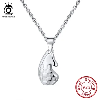 

ORSA JEWELS Genuine 925 Sterling Silver Women Necklaces Vintage Chess Horse Pattern Female Pendant Fashion Present Jewelry SN132