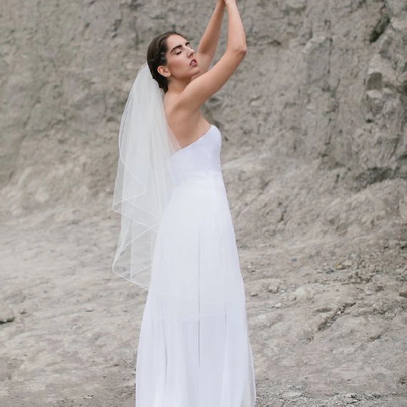 Veu De Noiva Fingertip Chepal Cathedral wedding veil pencil edge bridal veil soft veil in white ,ivory long veil wedding