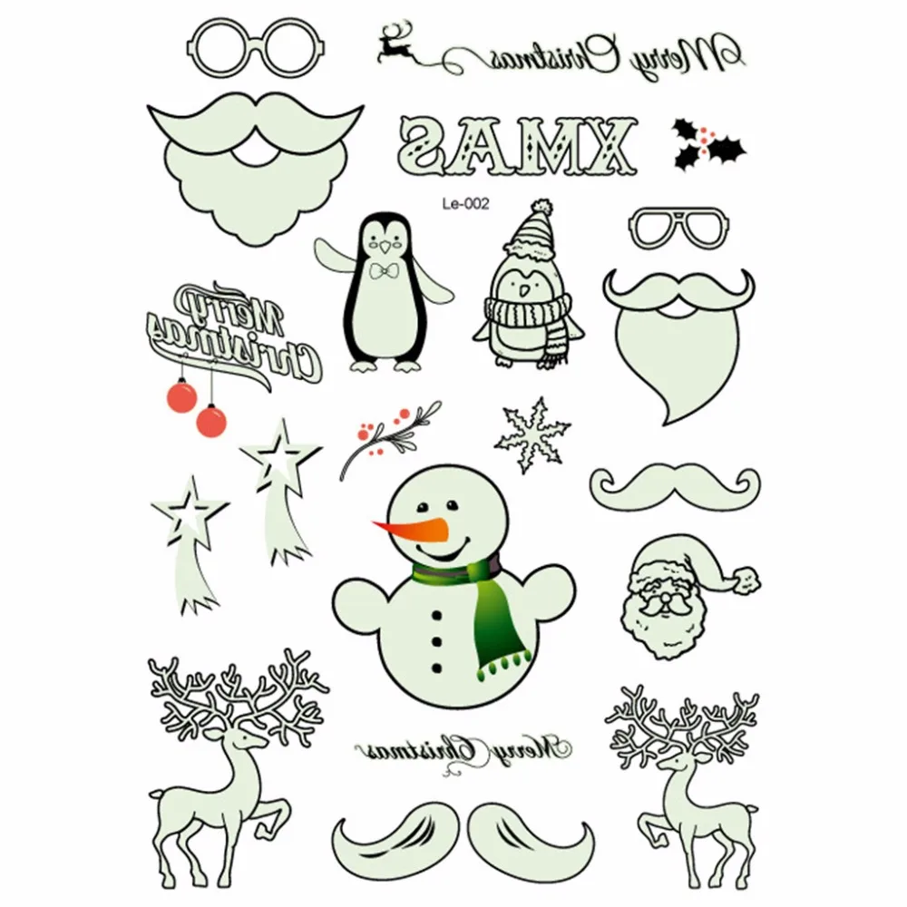 Luminous Tattoo Glow In The Dark Glitter Christmas Flash Fluorescent Stickers 